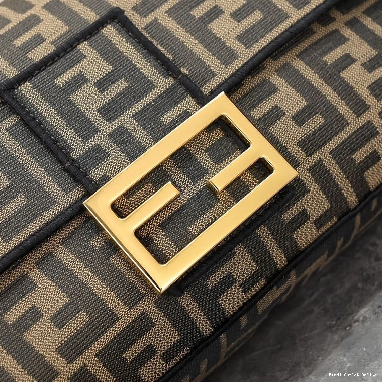 Cheap Fendi Brown Fabric Large Bag In Motif Baguette FF 0727